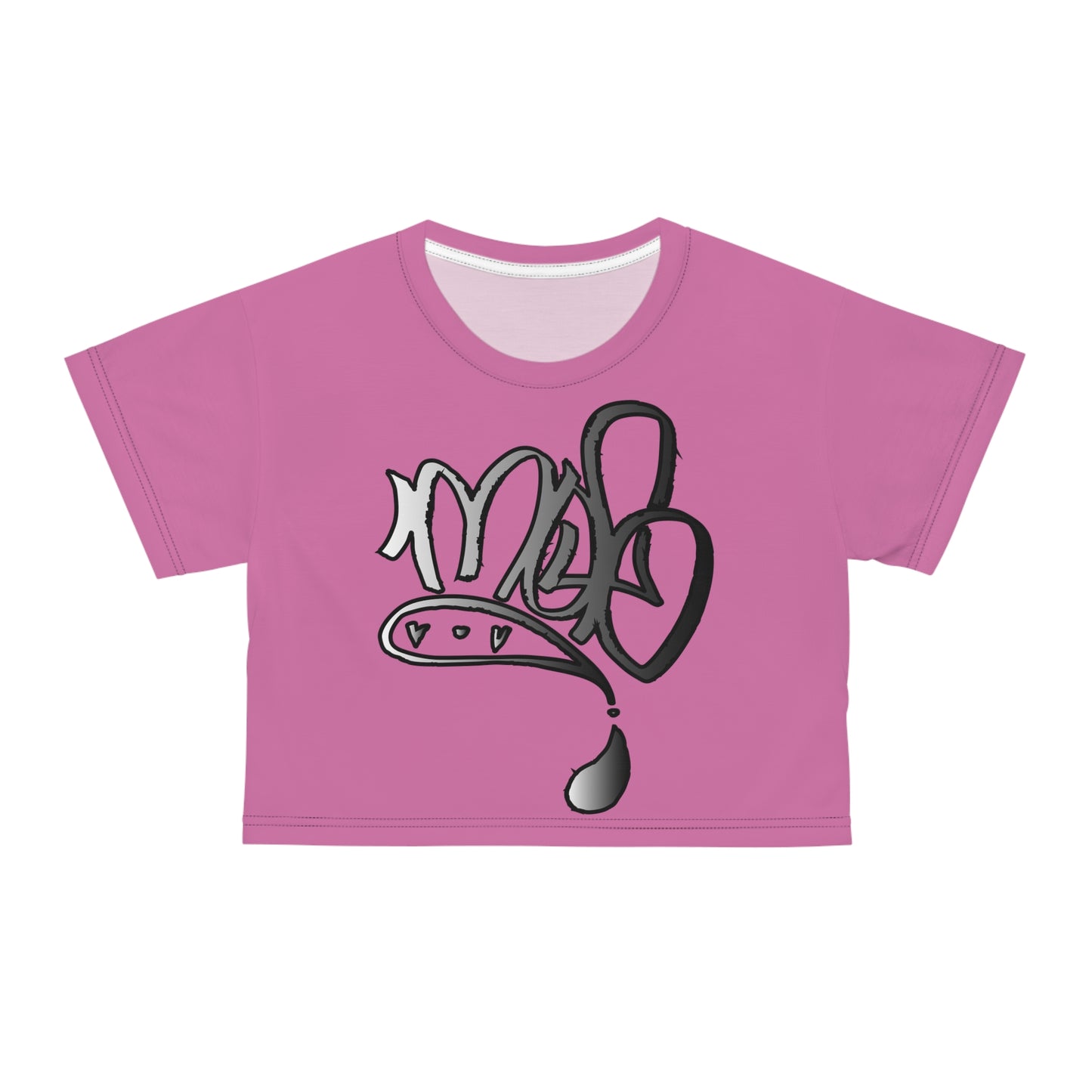 Trendy Pink Crop Tee with Graffiti Print