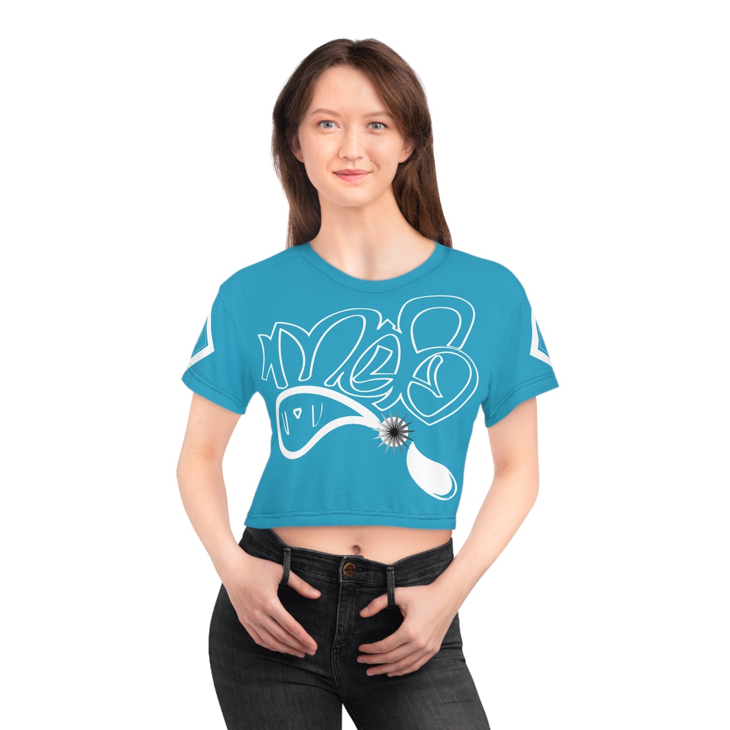 mofo 15star logo diamond combo turquoise crop tee