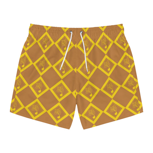 Sunny Patterned Swim Trunks, Stylish Beach Shorts, Vacation Swimwear, Summer Pool Party Gear, Trendy Leisurewear