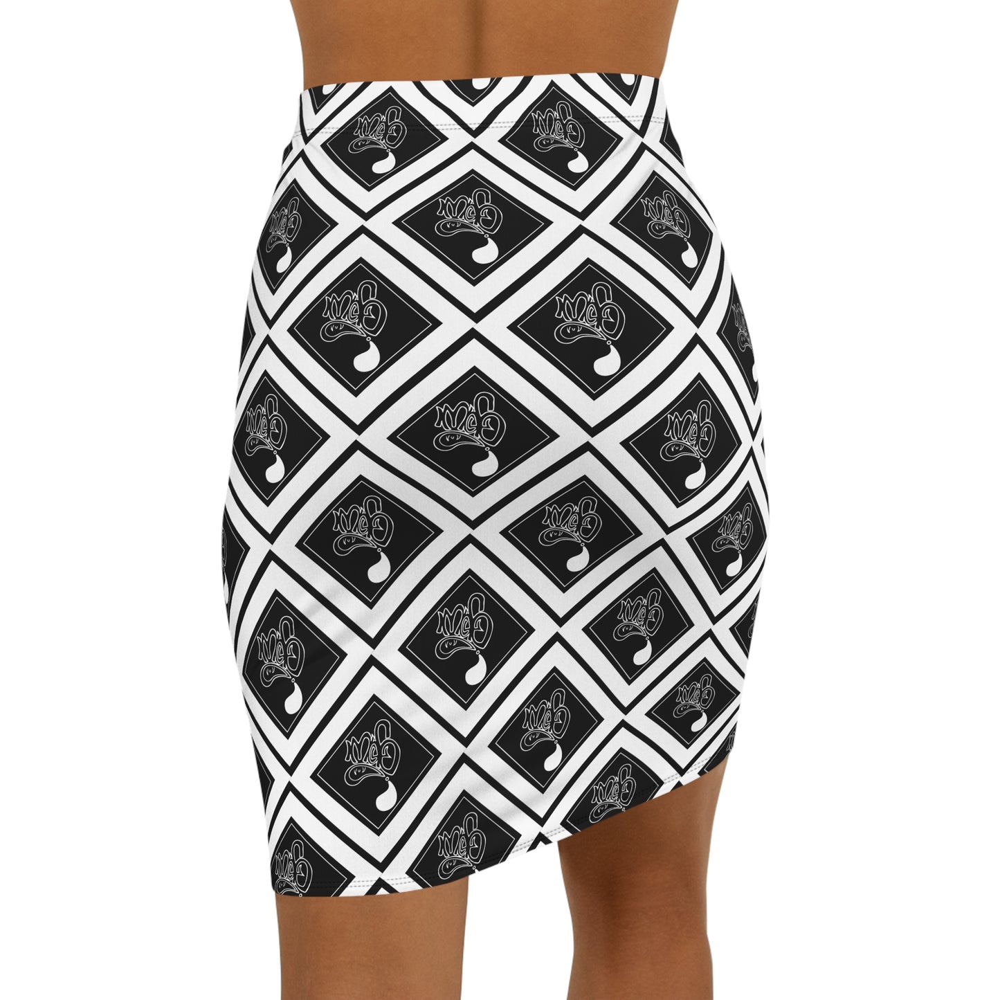 Black & White Gothic white diamond mofo logo Pencil Skirt