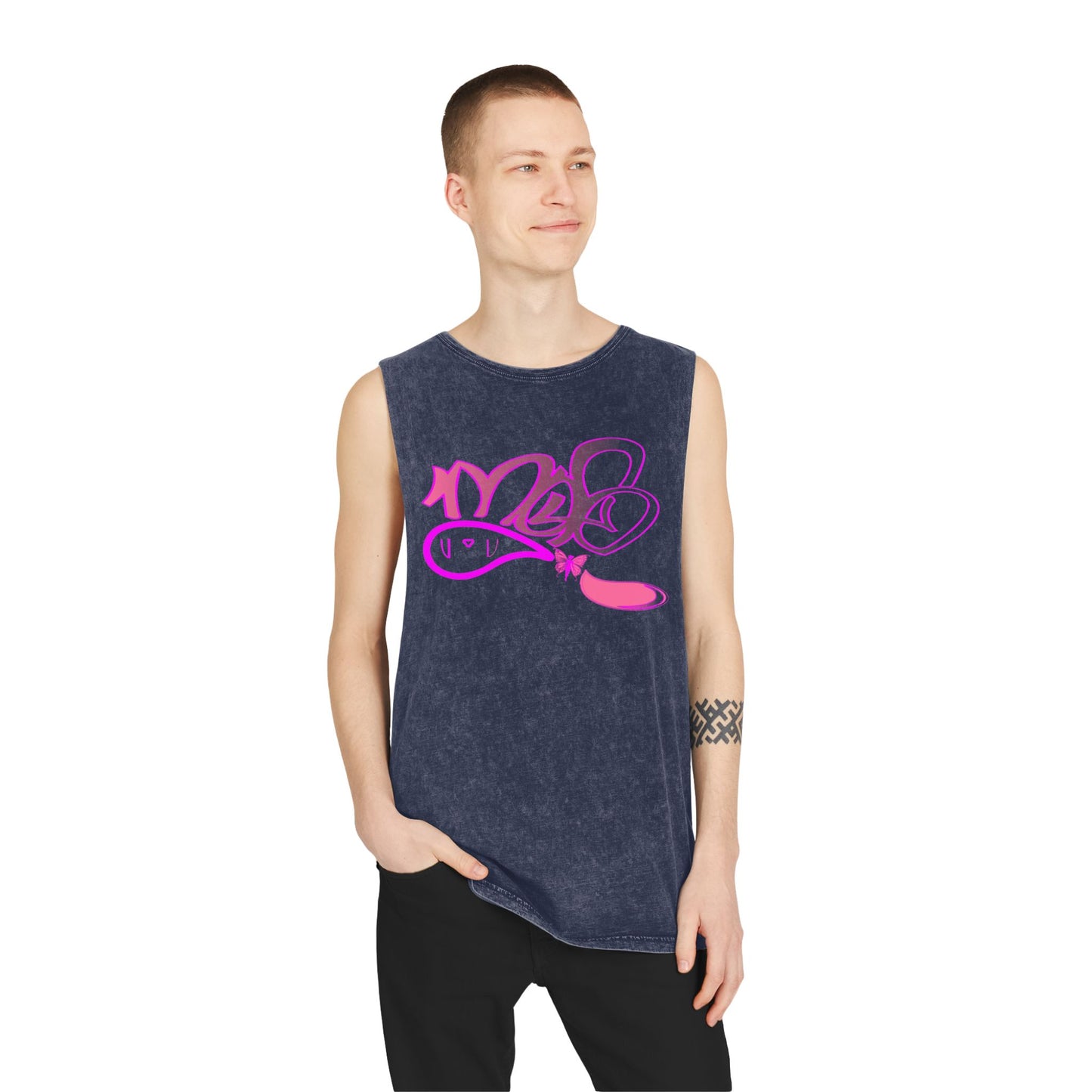 Vibrant Unisex Stonewash Tank Top with Artistic Design