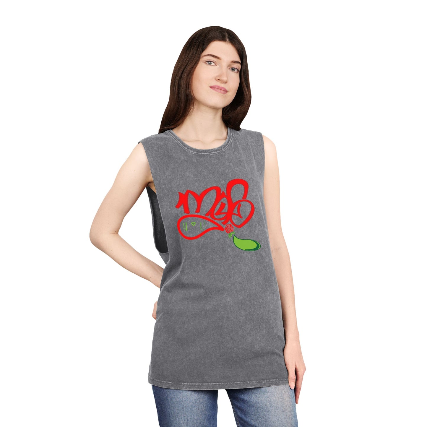 Stylish Stonewash Tank Top with Artistic Design, Casual Summer Wear, Trendy Fashion, Urban Outfit, Gift for Him/Her