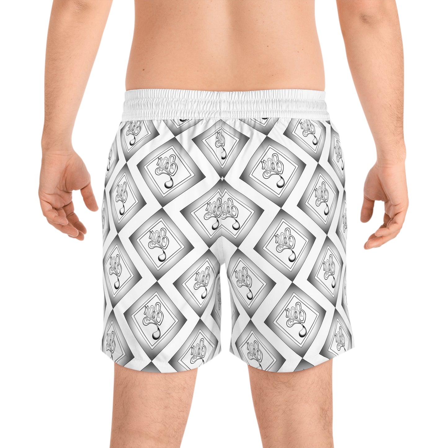 Mofo diamond aop swim shorts white
