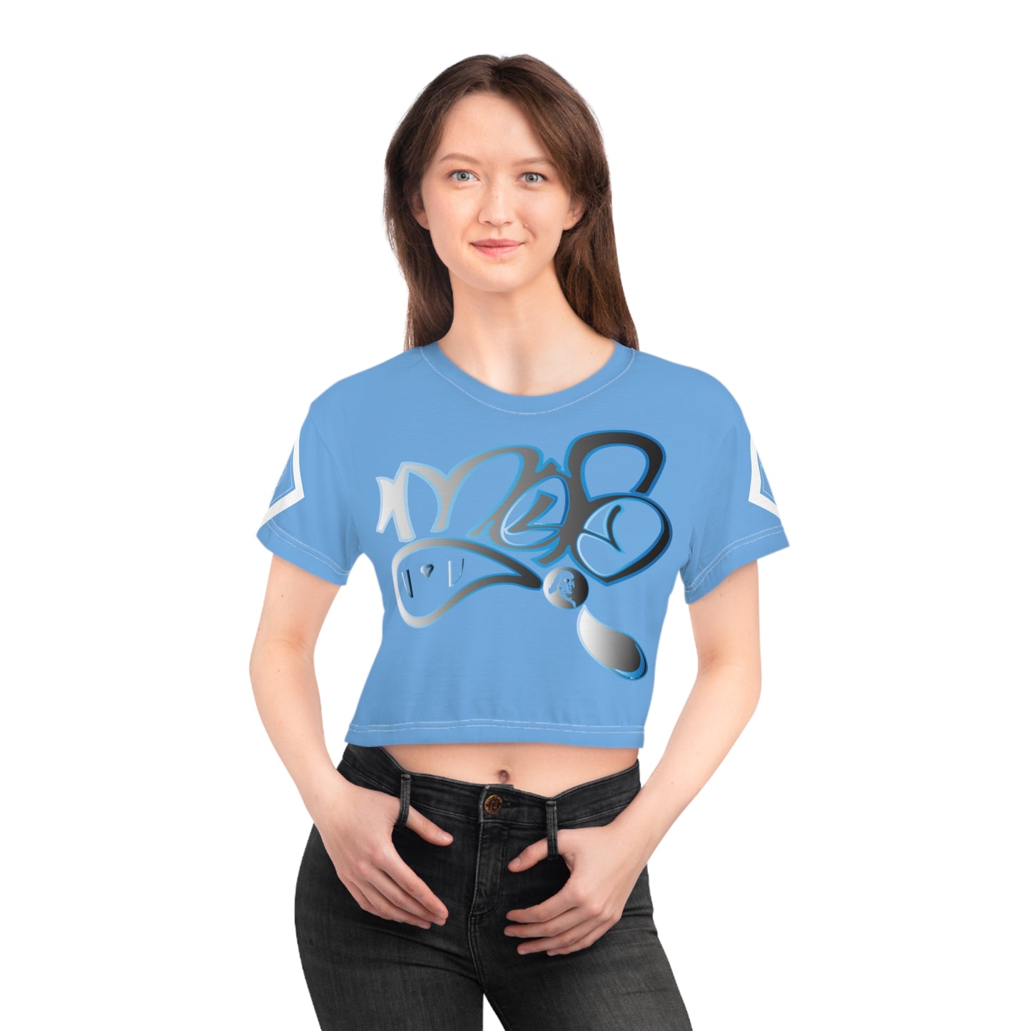 mofo Benjamin Franklin logo diamond combo light blue crop tee