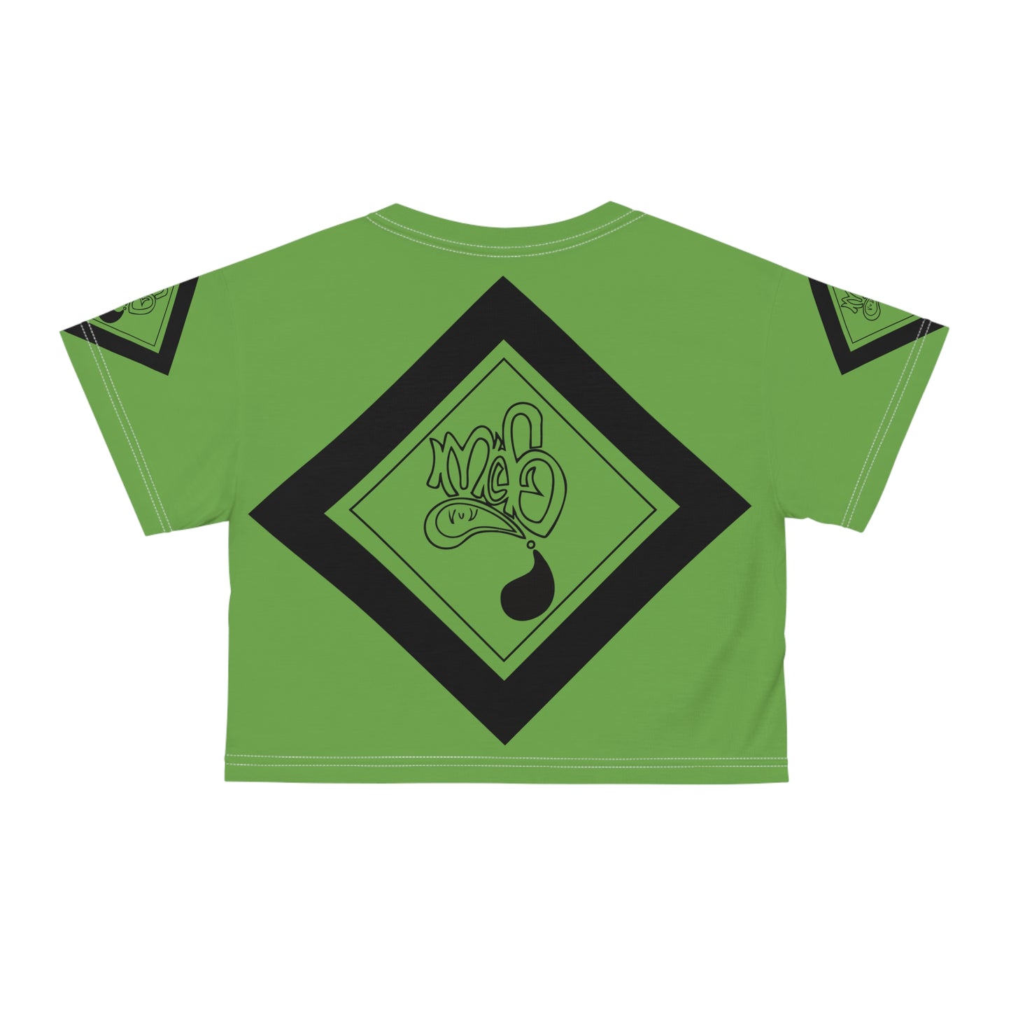 3eyed black cat mofo logo diamond combo crop tee green