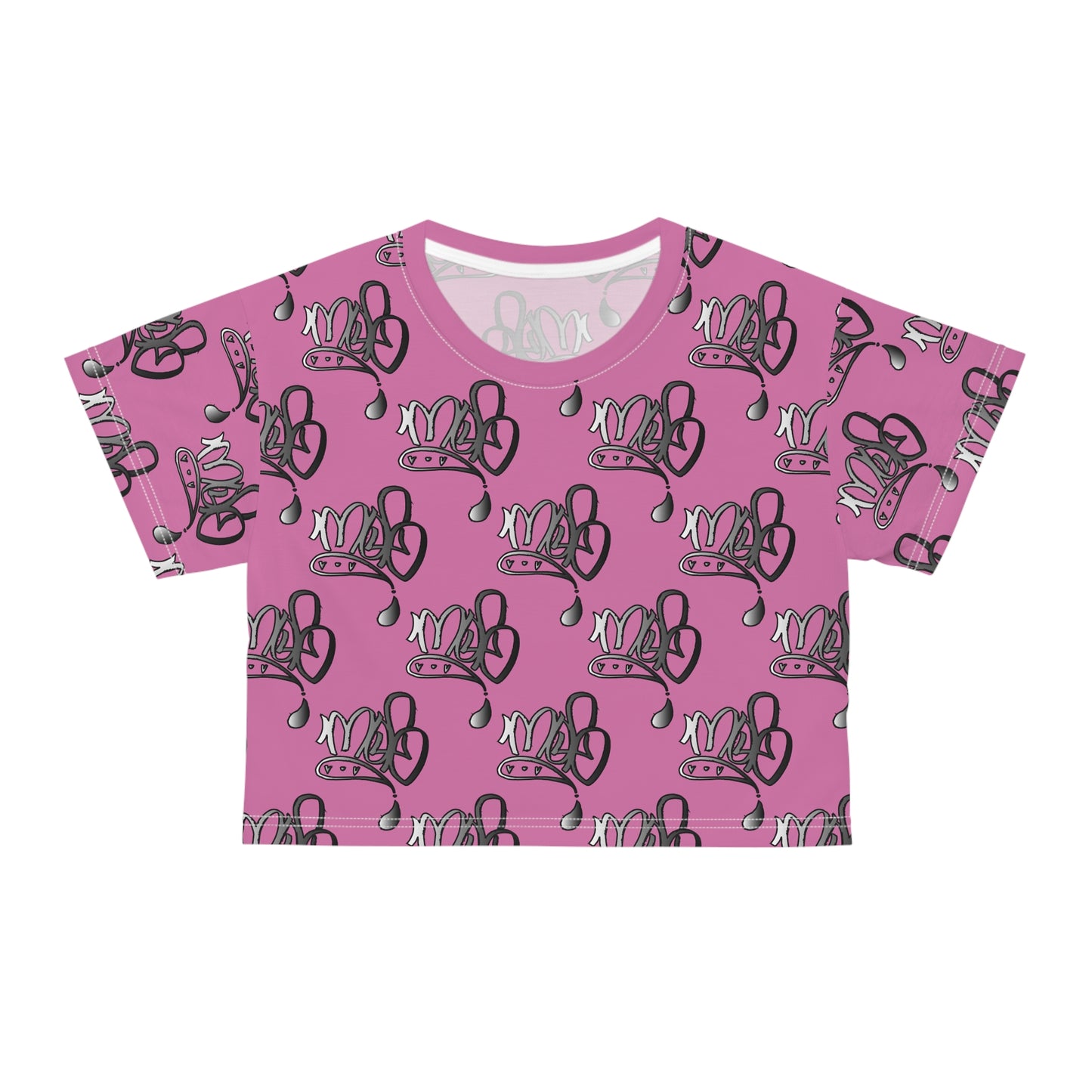 mofomindofosiris aop logo drip silver pink crop tee