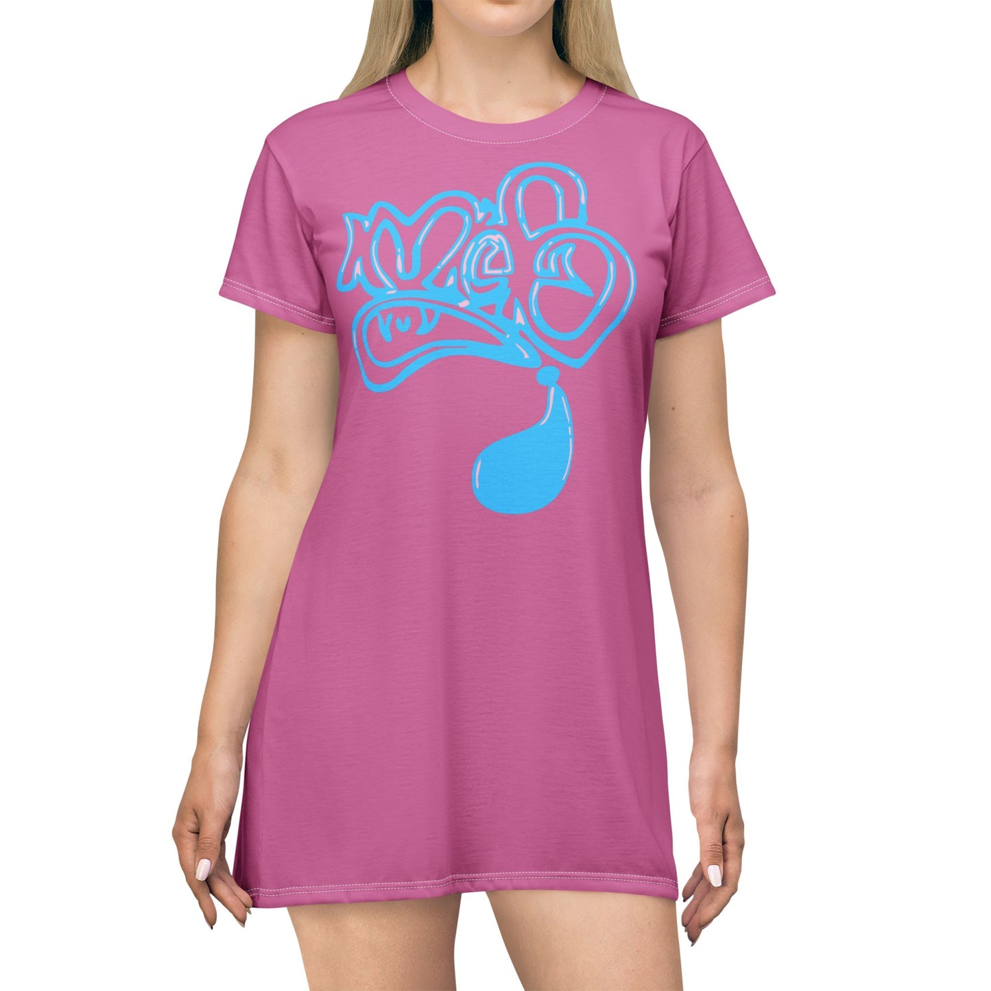 Pink Graffiti T-Shirt Dress, Casual Wear, Summer Dress, Street Style, Gift for Her, Graphic Dress, Everyday Fashion
