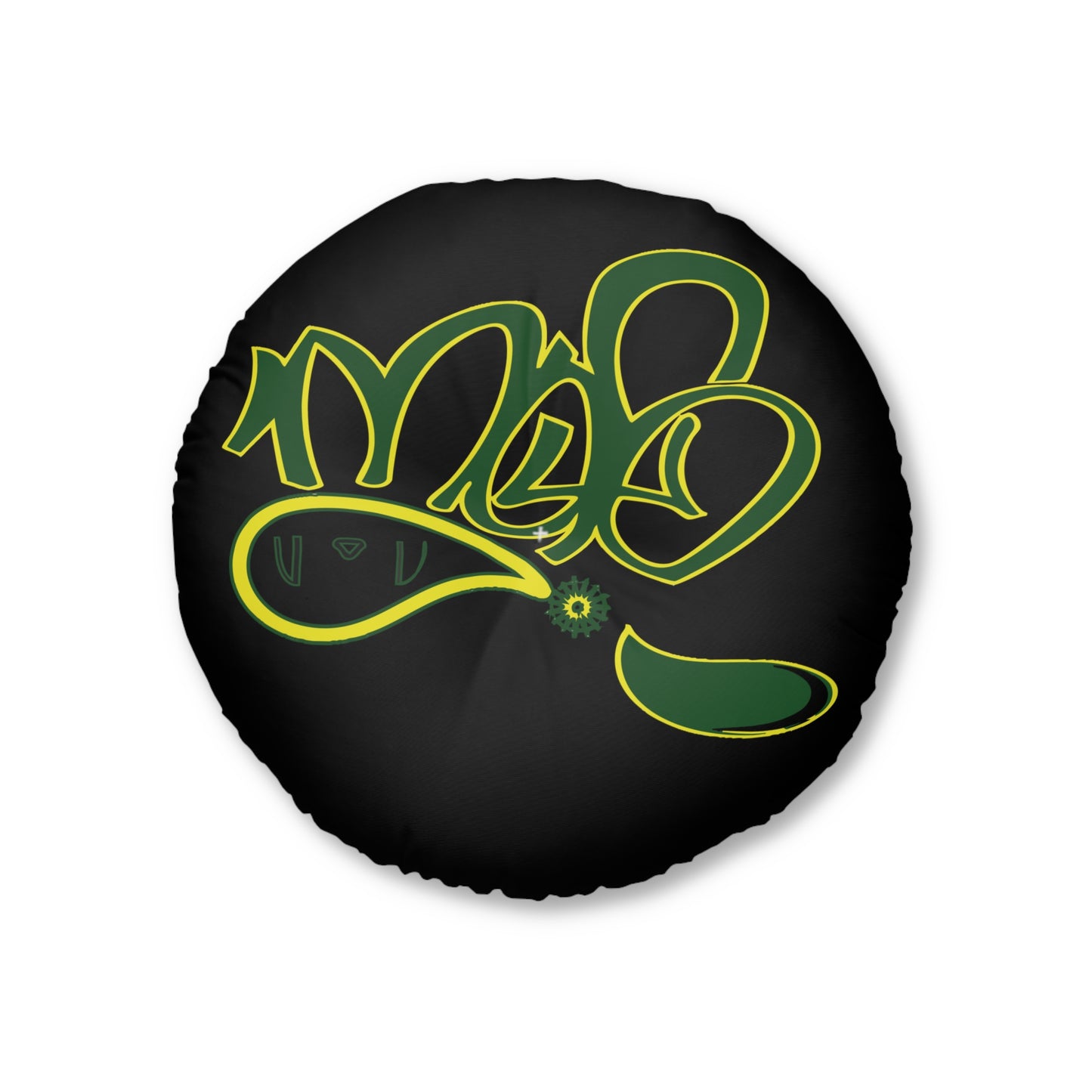 Vibrant Tufted Floor Pillow, Round Decorative Cushion for Home Decor, Cozy Lounge, Bohemian Style, Black and Green Design