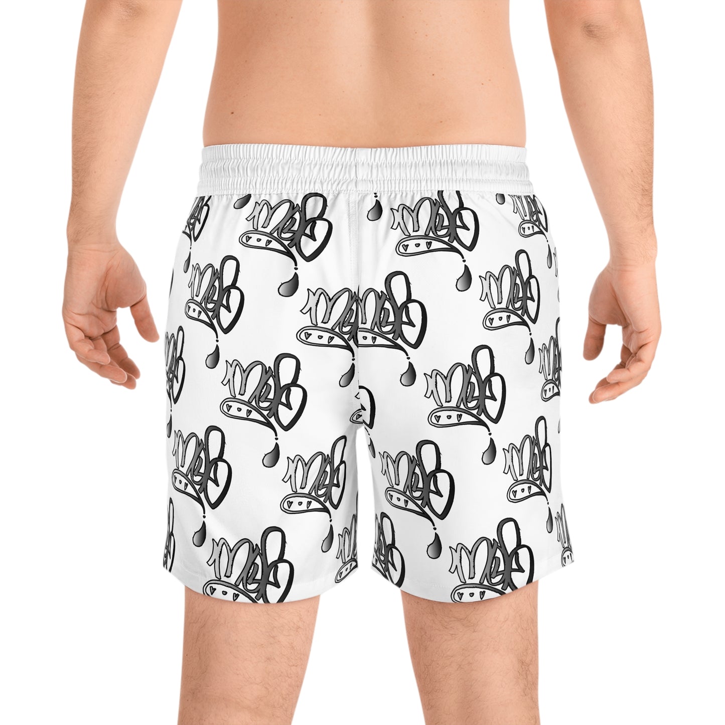 Aop mofo logo silver white swim shorts