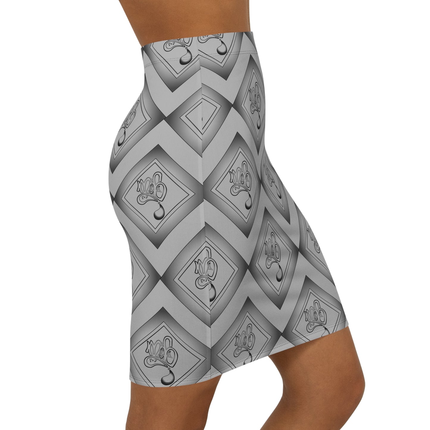 Chic Women's Mid-Waist Pencil Skirt with Stylish Gray Pattern