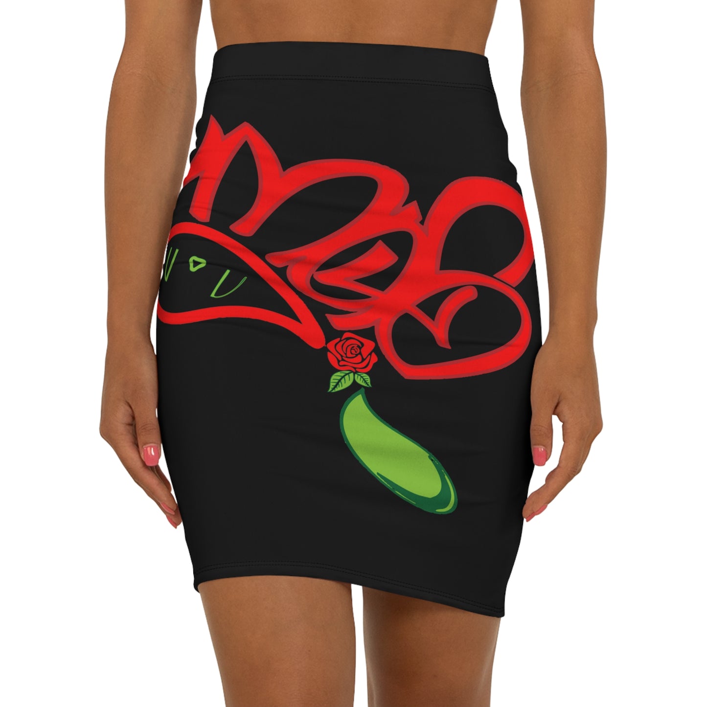 Edgy Floral Print Pencil Skirt - Women's Mid-Waist Skirt for Chic Outfits, Date Nights, Parties, Everyday Wear, Gift Idea