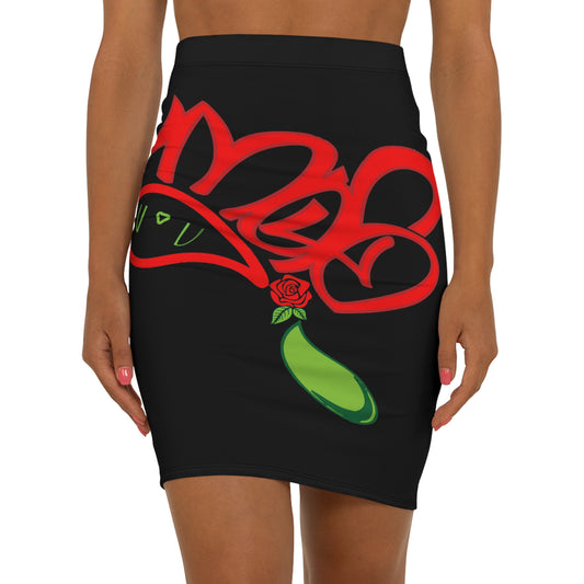 Edgy Floral Print Pencil Skirt - Women's Mid-Waist Skirt for Chic Outfits, Date Nights, Parties, Everyday Wear, Gift Idea