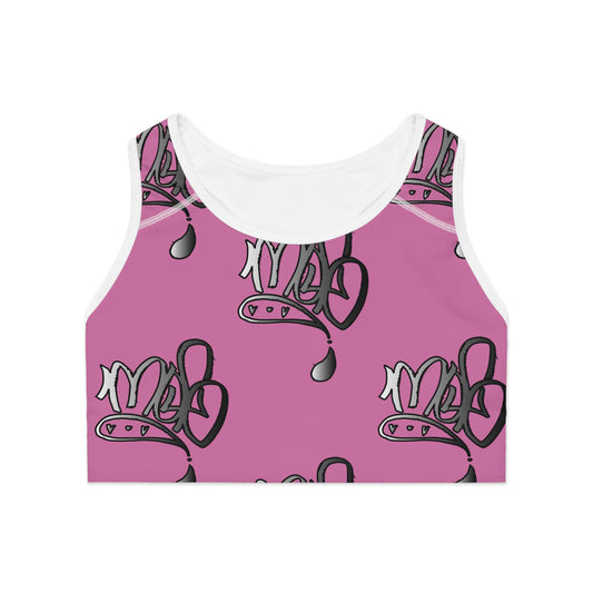 Playful Crown Sports Bra - Pink Graphic Activewear for Fitness Lovers