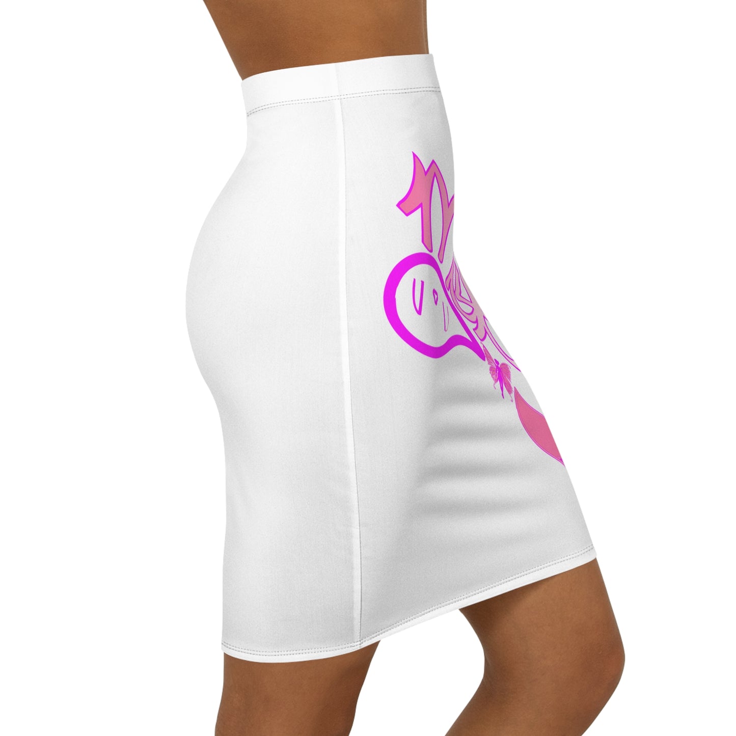 Stylish Women's Mid-Waist Pencil Skirt with Pink Abstract Design