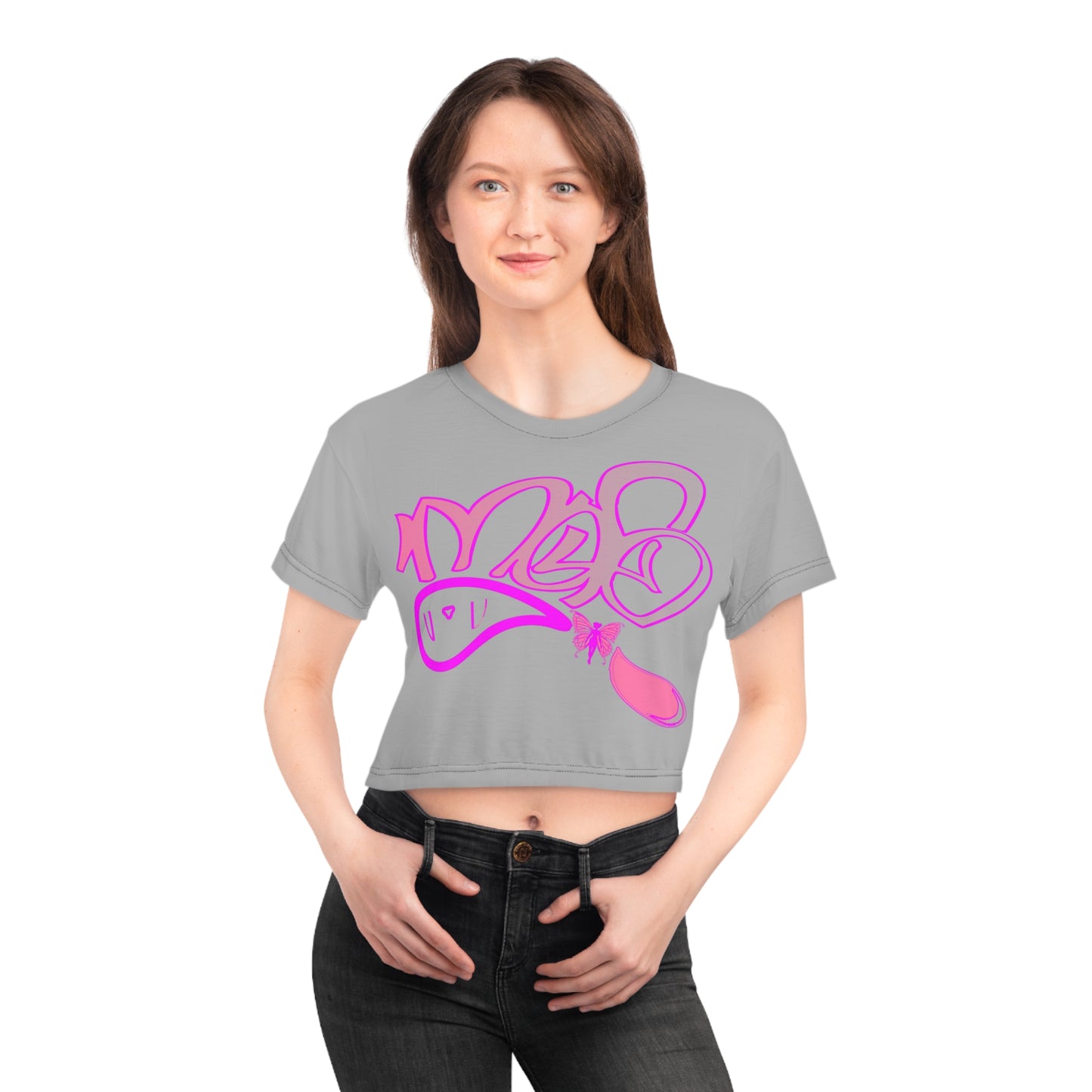 Playful Pink Graphic Crop Tee
