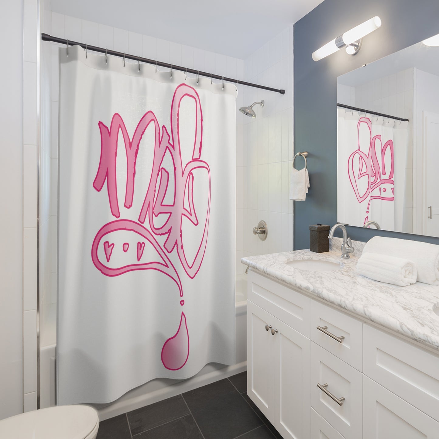 Stylish Graffiti Shower Curtain, Modern Bathroom Decor, Trendy Pink Art, Unique Gift for Home, Hipster Room Accent