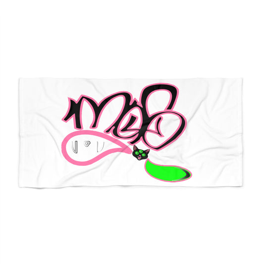 Beach Towel white - 3 eyed black cat logo