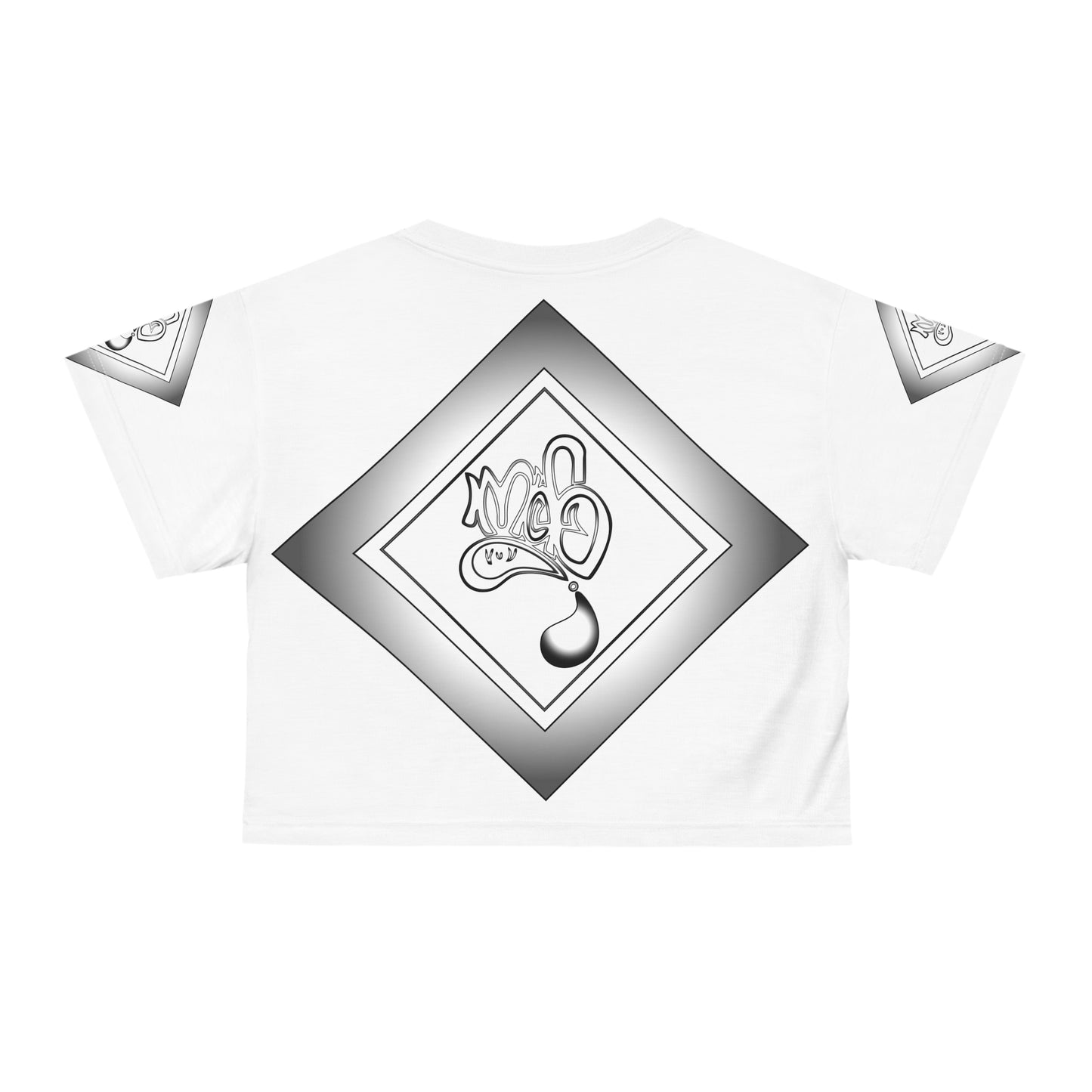 3eyed black cat mofo logo diamond combo crop tee white