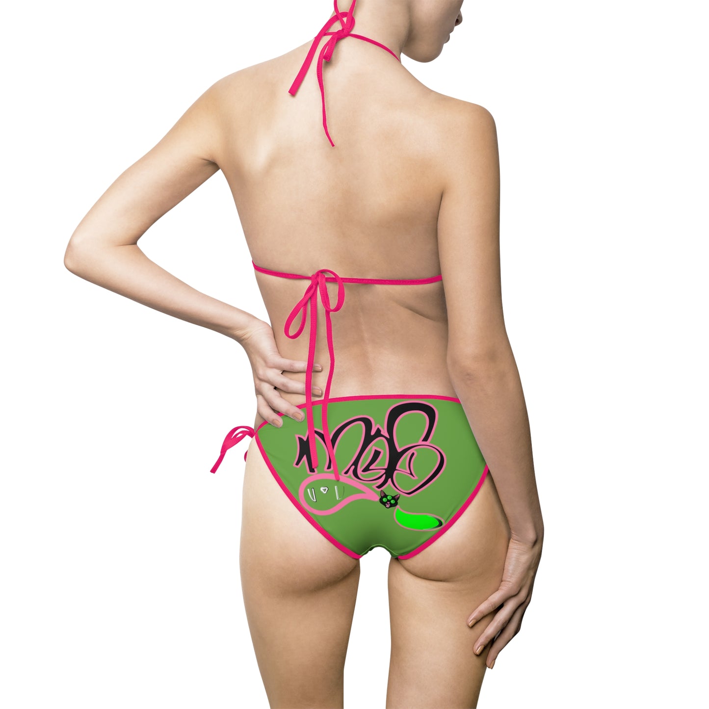 3eyed black cat mofo logo diamond combo bikini green