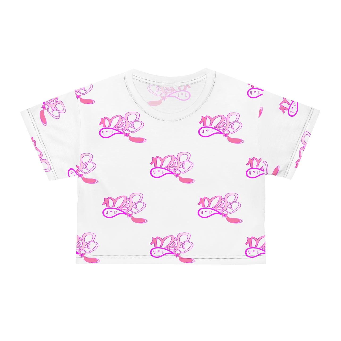Playful Pink Butterfly Crop Tee