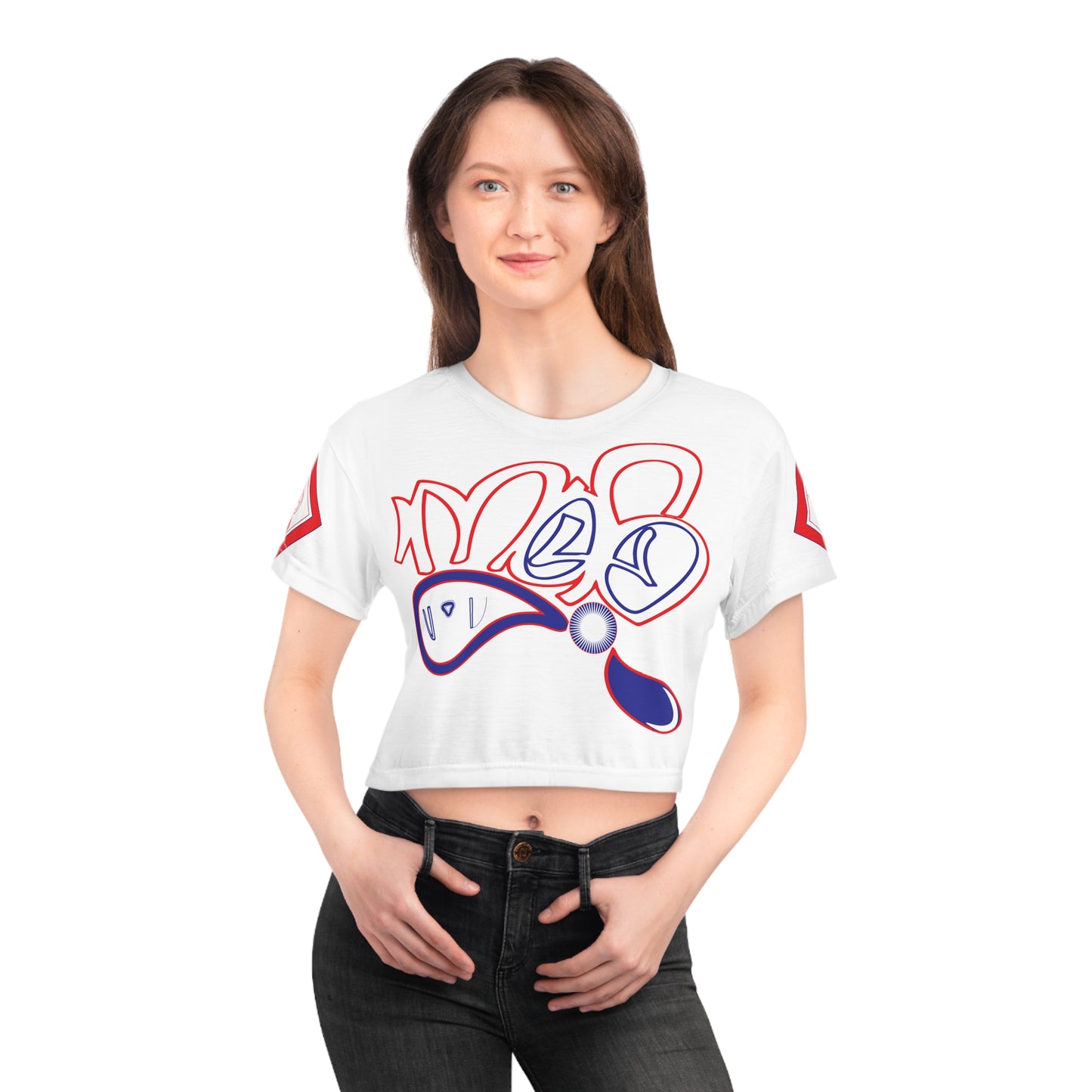 mofo usa logo diamond combo crop tee white
