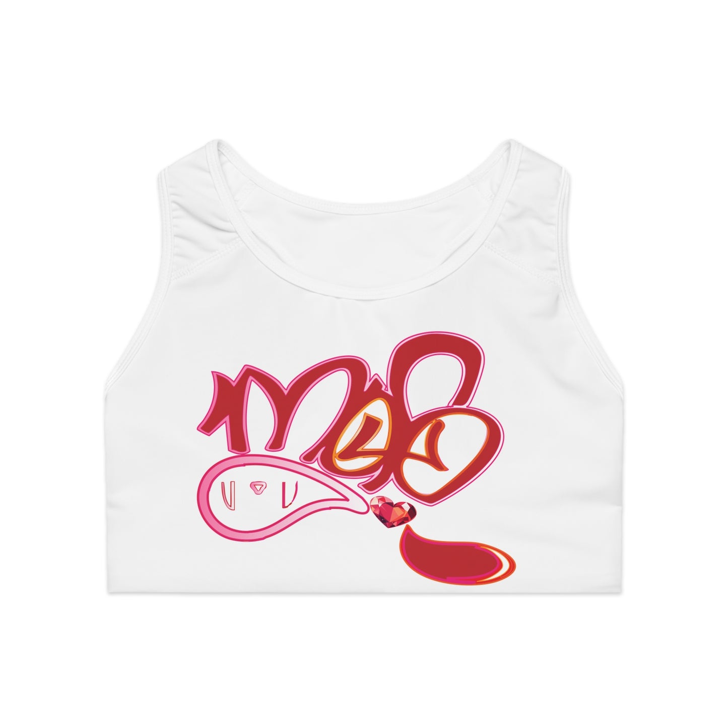 mofo gem heart logo Sports Bra white