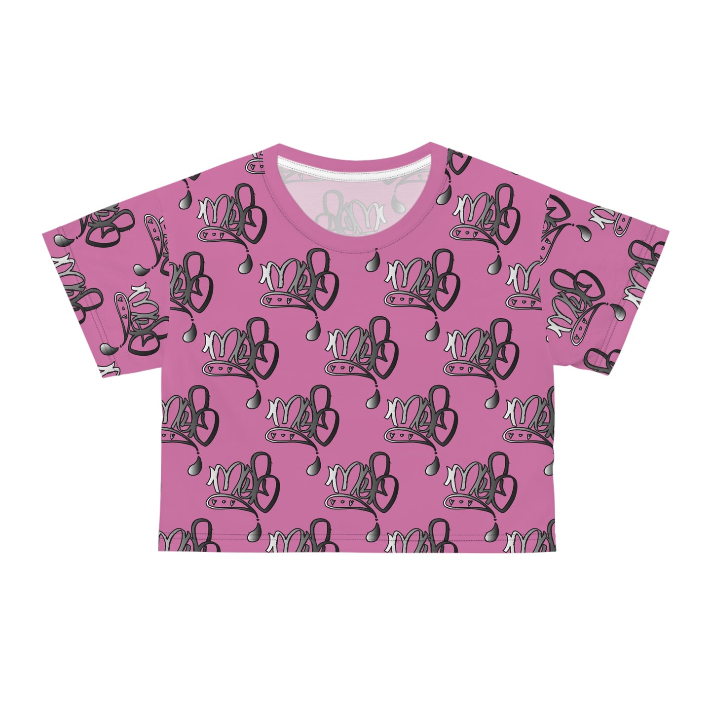 mofomindofosiris aop logo drip silver pink crop tee
