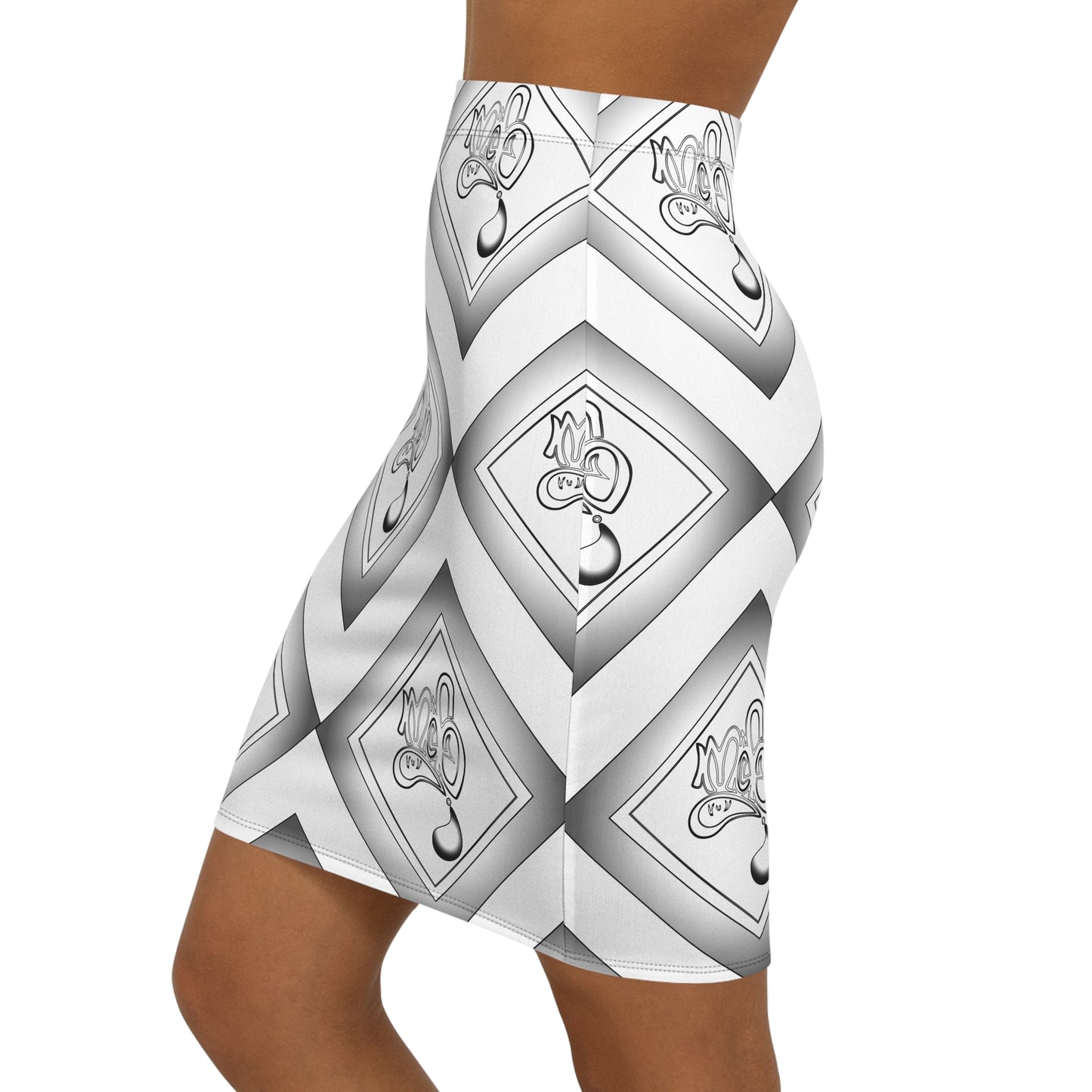 Elegant Women's Mid-Waist Pencil Skirt with Stylish Graphic Design