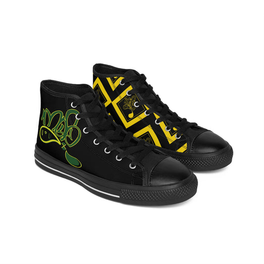Urban Graffiti High-Top Sneakers, Street Style Footwear, Hip-Hop Fashion Shoes, Trendy Casual Kicks, Unique Graffiti Sneakers