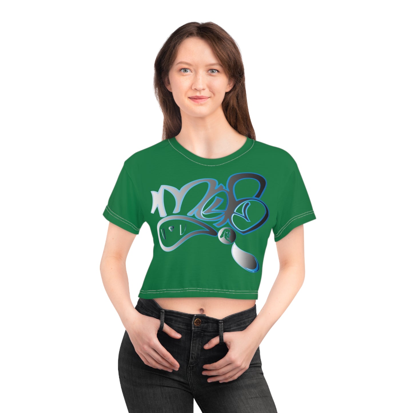 Stylish Green Crop Tee with Unique Graphic Design