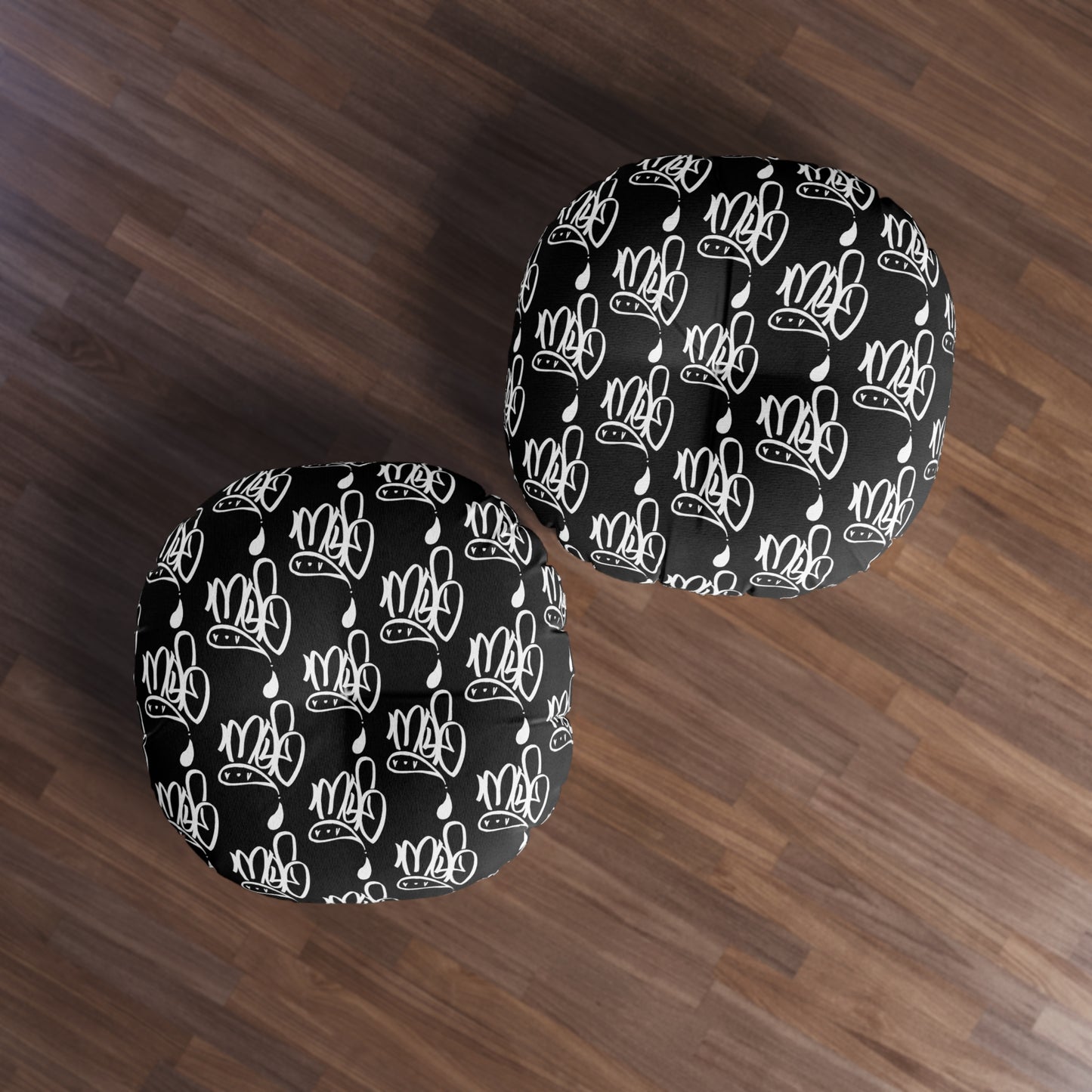 Modern Black Round Tufted Floor Pillow with Unique Design