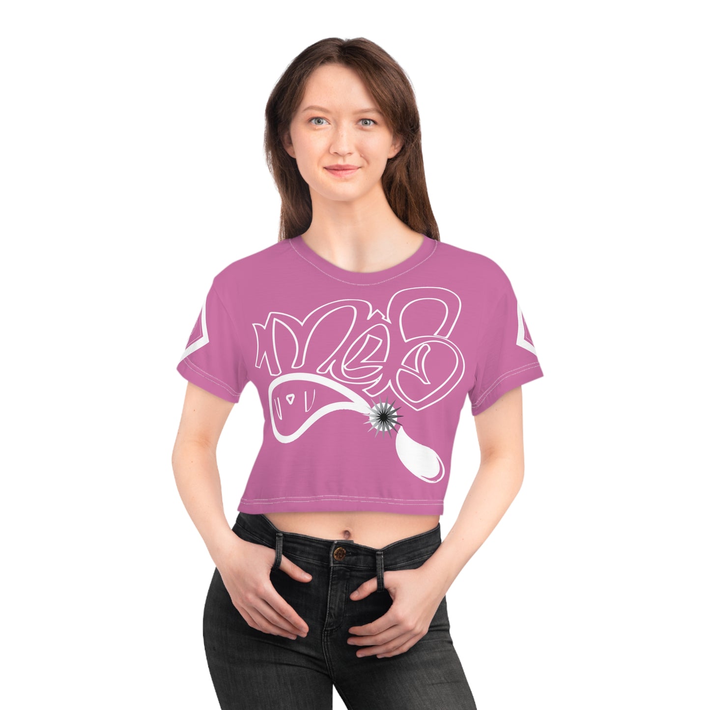 mofo 15star logo diamond combo crop tee pink