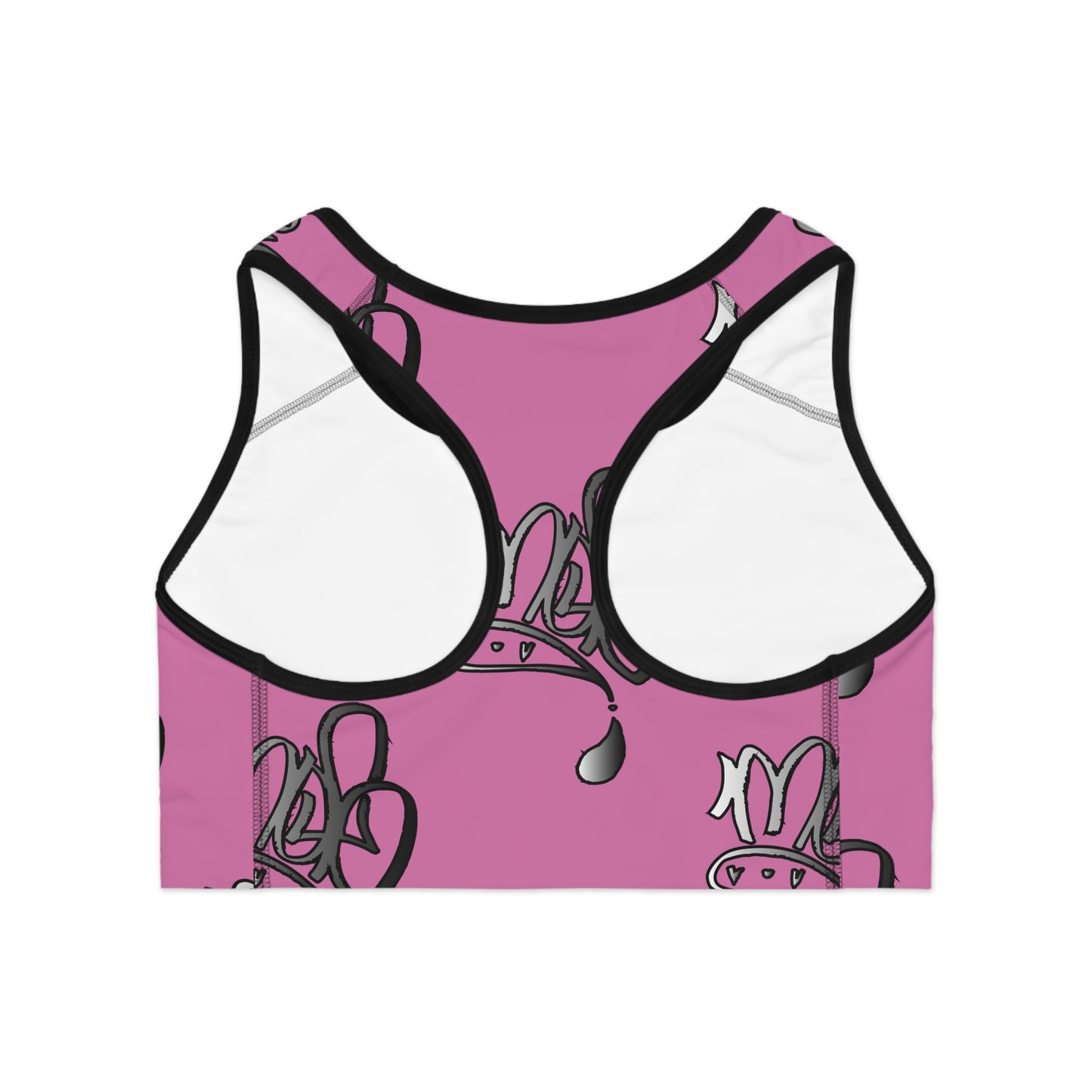 Playful Crown Sports Bra - Pink Graphic Activewear for Fitness Lovers