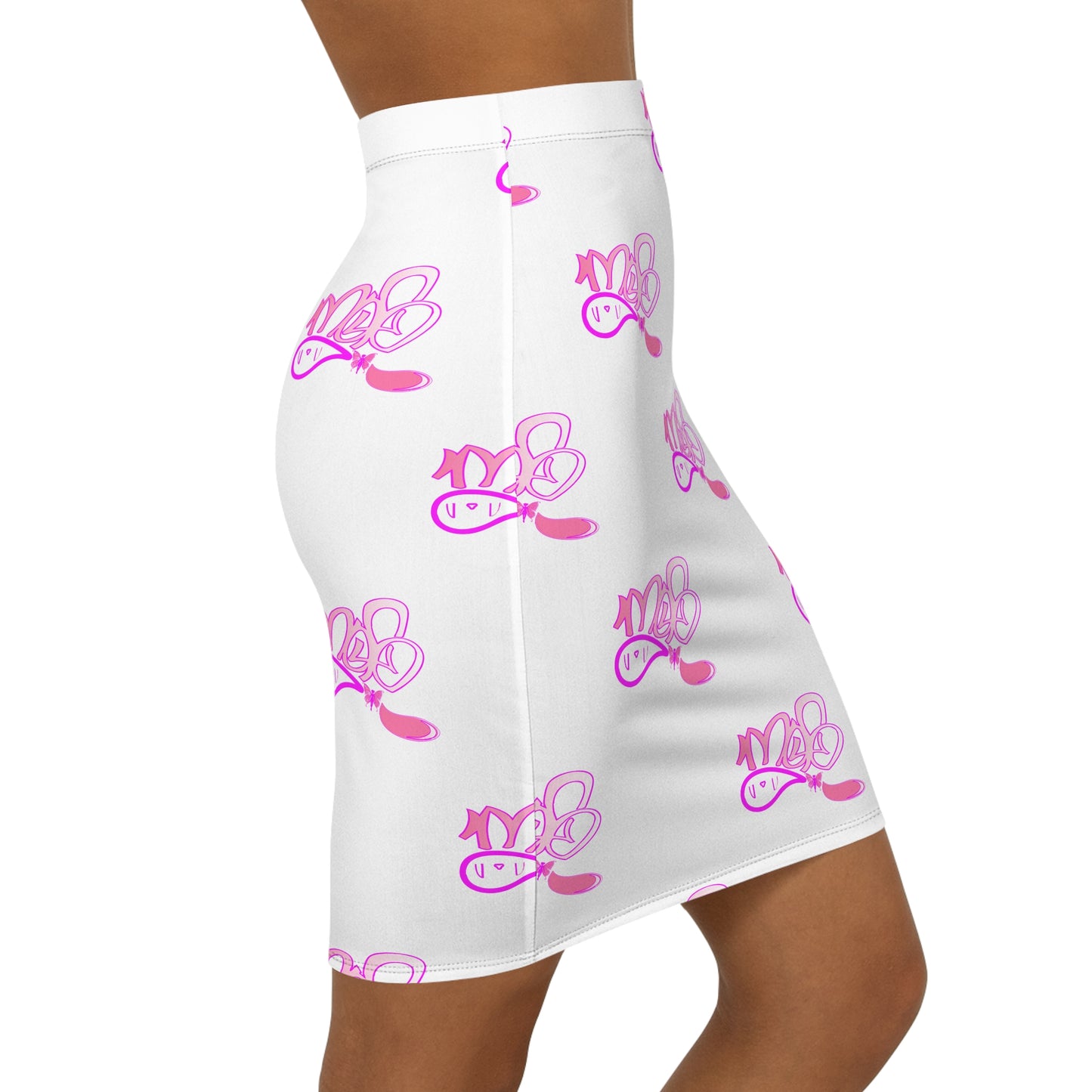 Trendy Women's Mid-Waist Pencil Skirt with Playful Print