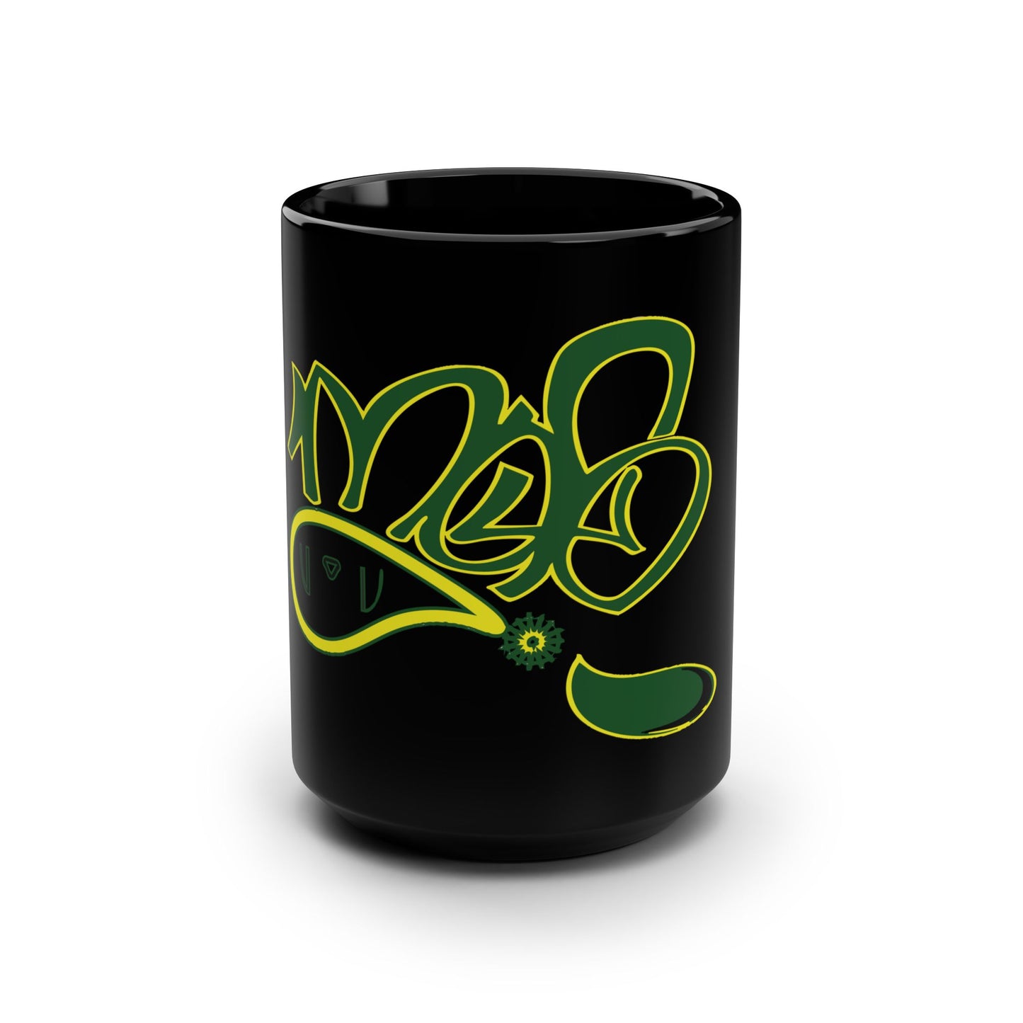 Slopey Vibes Black Mug | 15oz Coffee Cup, Graphical Black Ceramic Mug, Unique Gift Idea, Home Office Decor, Green Design