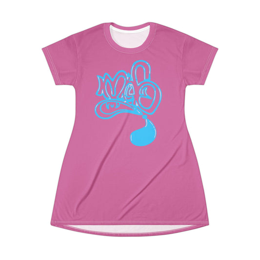 Pink Graffiti T-Shirt Dress, Casual Wear, Summer Dress, Street Style, Gift for Her, Graphic Dress, Everyday Fashion