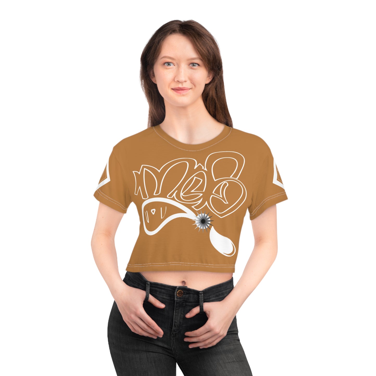 mofo 15star logo diamond combo light brown crop tee