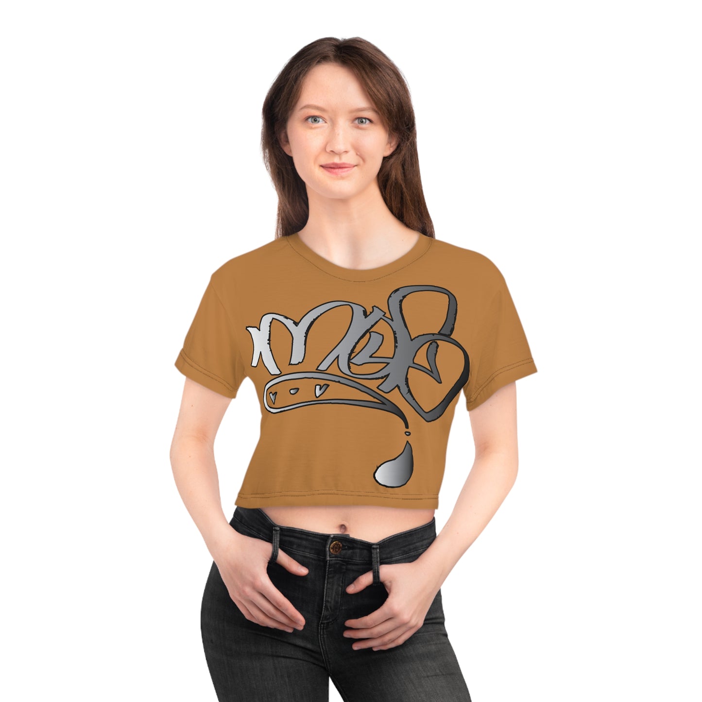 silver mofo logo low crop tee light brown