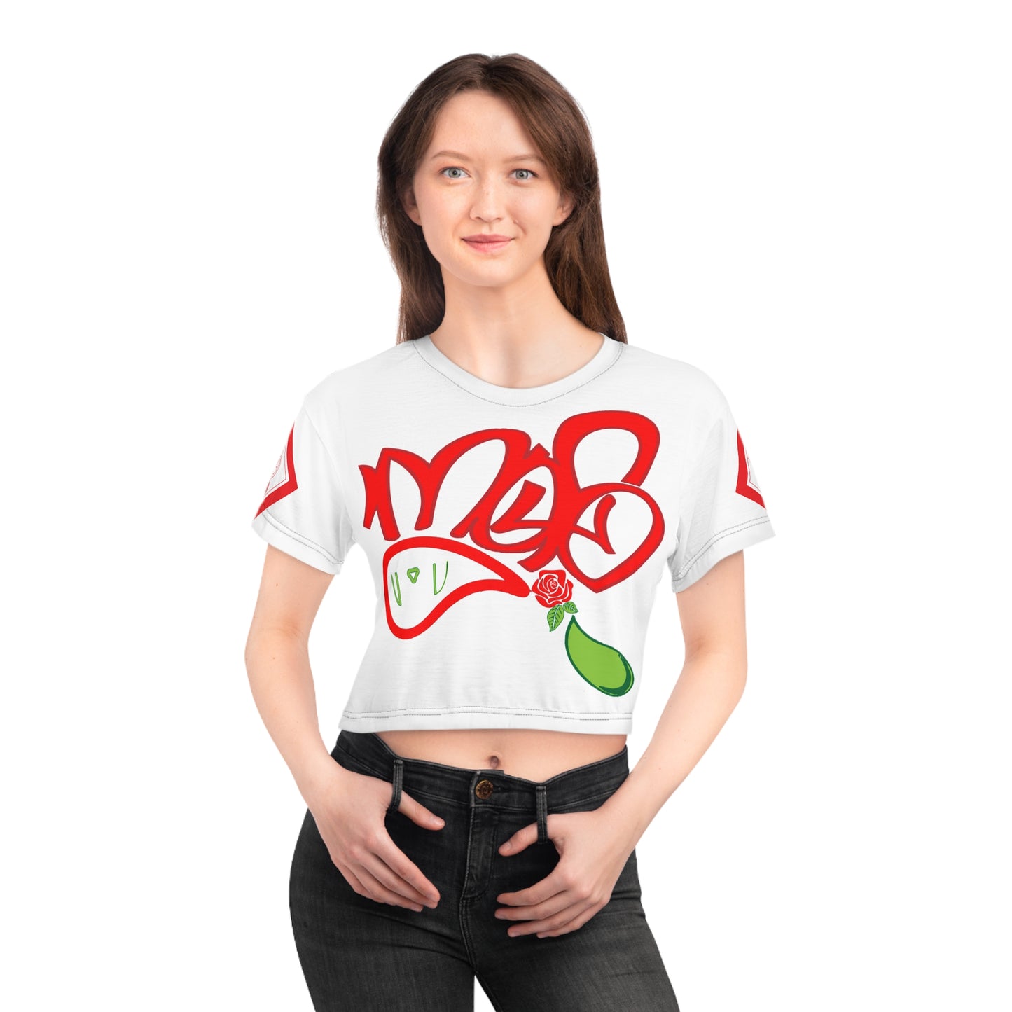 mofo rose logo diamond combo crop tee white