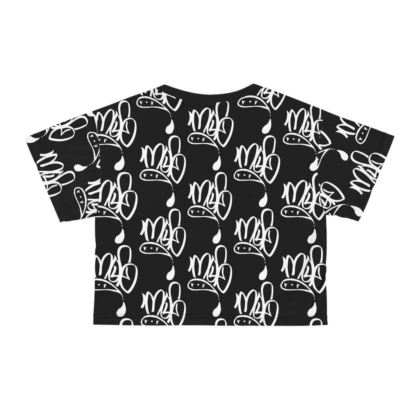 Trendy Graphic Crop Tee, Black & White AOP Tee, Fashionable Women's Top, Casual Wear, Street Style Shirt, Gift for Her