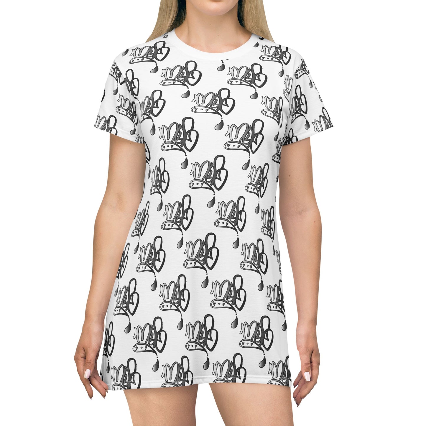 mofomindofosiris aop logo drip silver white T-shirt dress