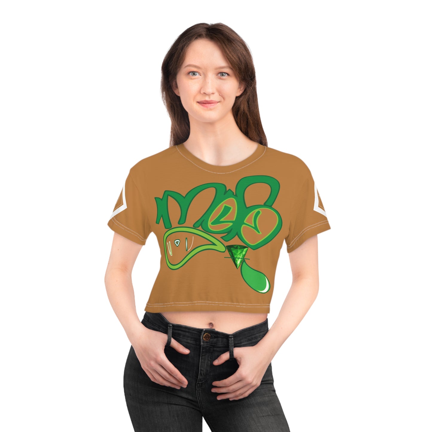 mofo earth gem logo diamond combo light brown crop tee