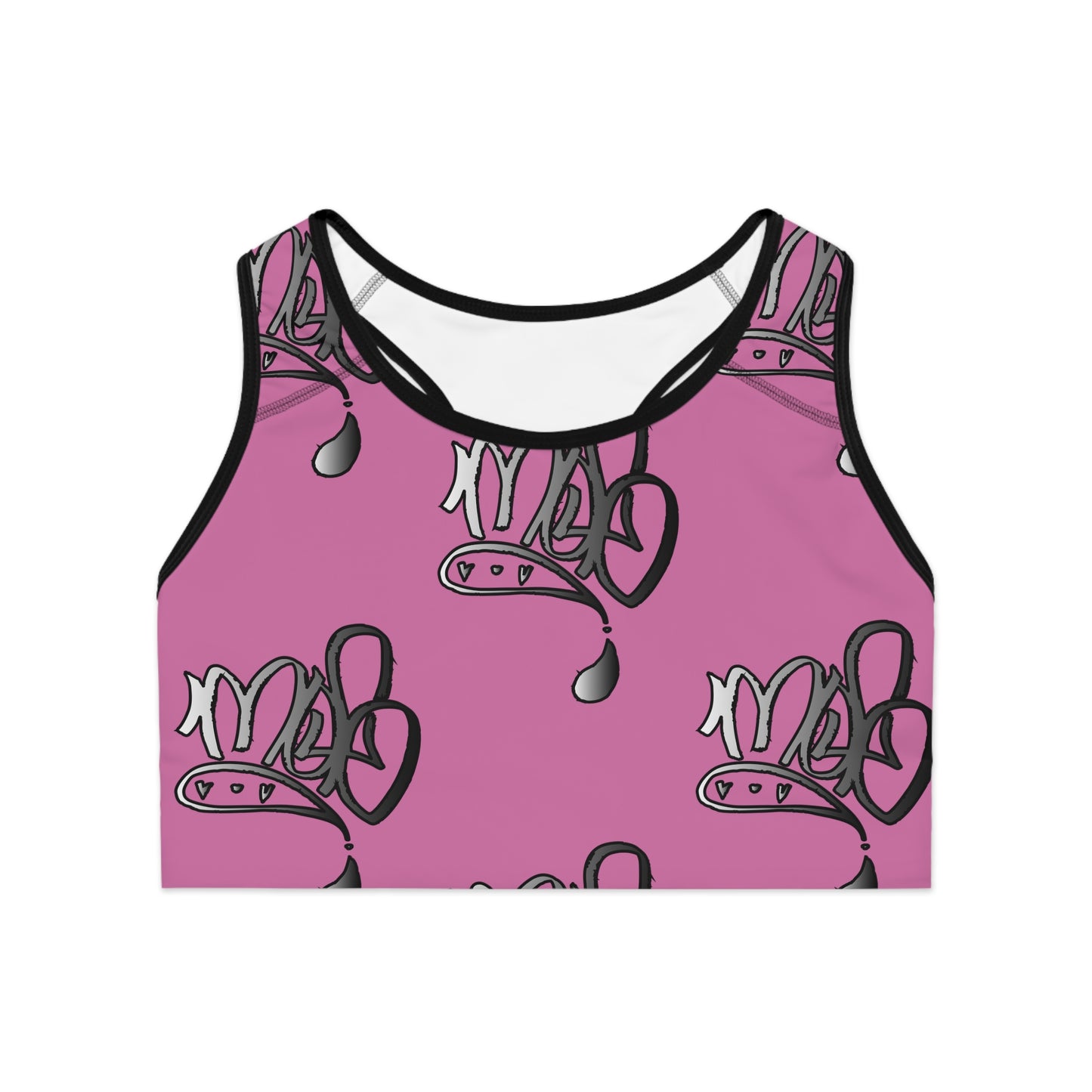 Playful Crown Sports Bra - Pink Graphic Activewear for Fitness Lovers