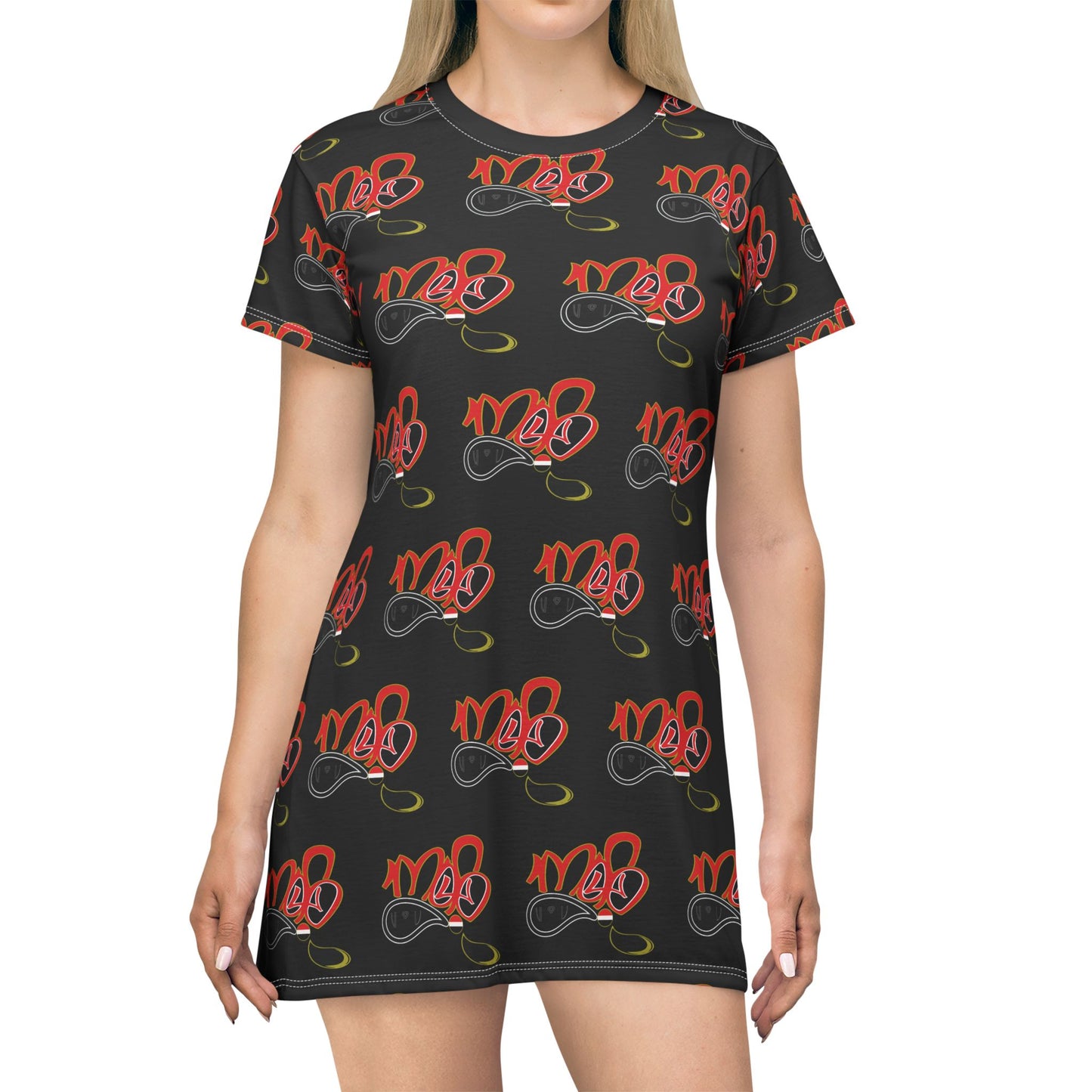 Stylish Graphic T-Shirt Dress, Trendy Casual Wear, Perfect for Summer, Music Festivals, Everyday Style, Unique Gift Idea