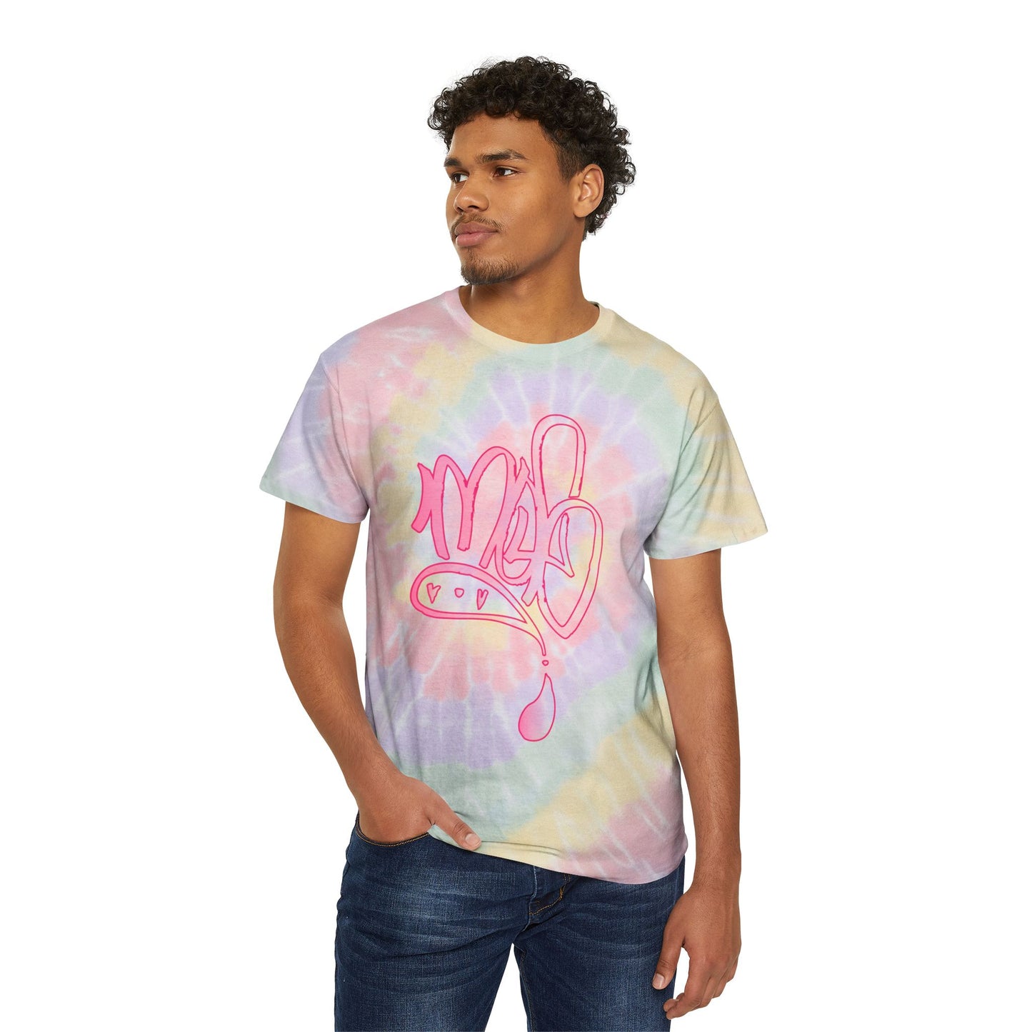 Spiral Tie-Dye Tee with clear pink mofo logo