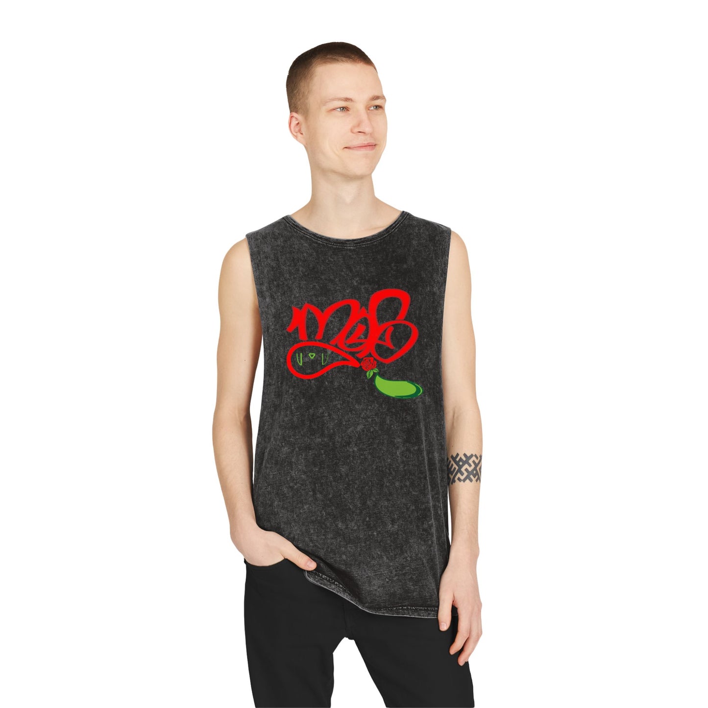 Stylish Stonewash Tank Top with Artistic Design, Casual Summer Wear, Trendy Fashion, Urban Outfit, Gift for Him/Her
