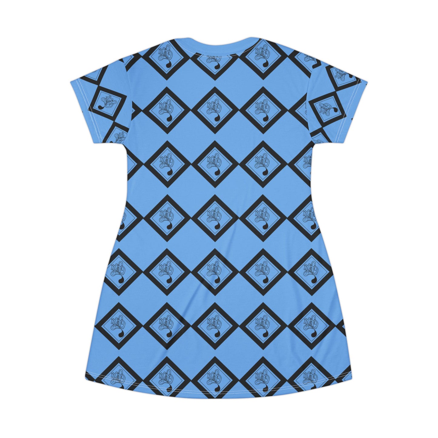 Trendy Blue Patterned T-Shirt Dress, Casual Summer Wear, Fashionable Outfit, Everyday Dress, Graphic Tee Dress, Gift for Her