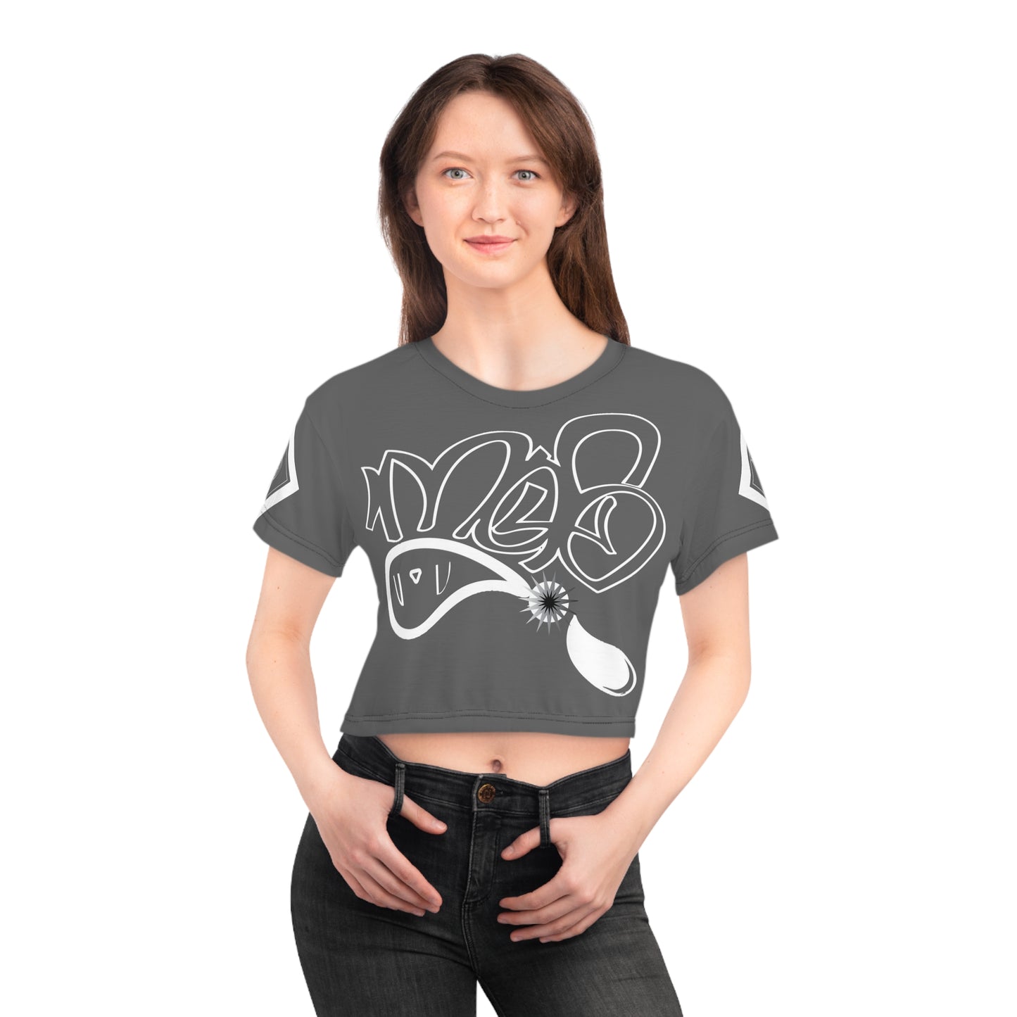 mofo 15star logo diamond combo dark grey crop tee