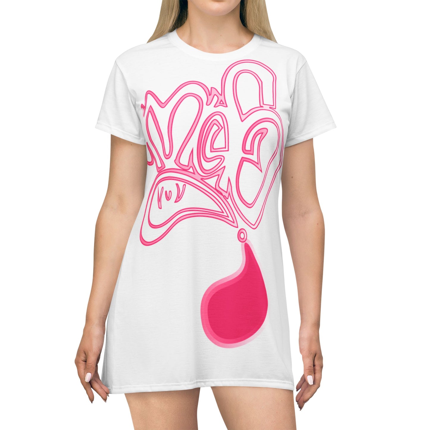 Playful Pink Graphic T-Shirt Dress, Trendy Casual Dress, Summer Vibes, Party Wear, Gift for Her, Everyday Wear