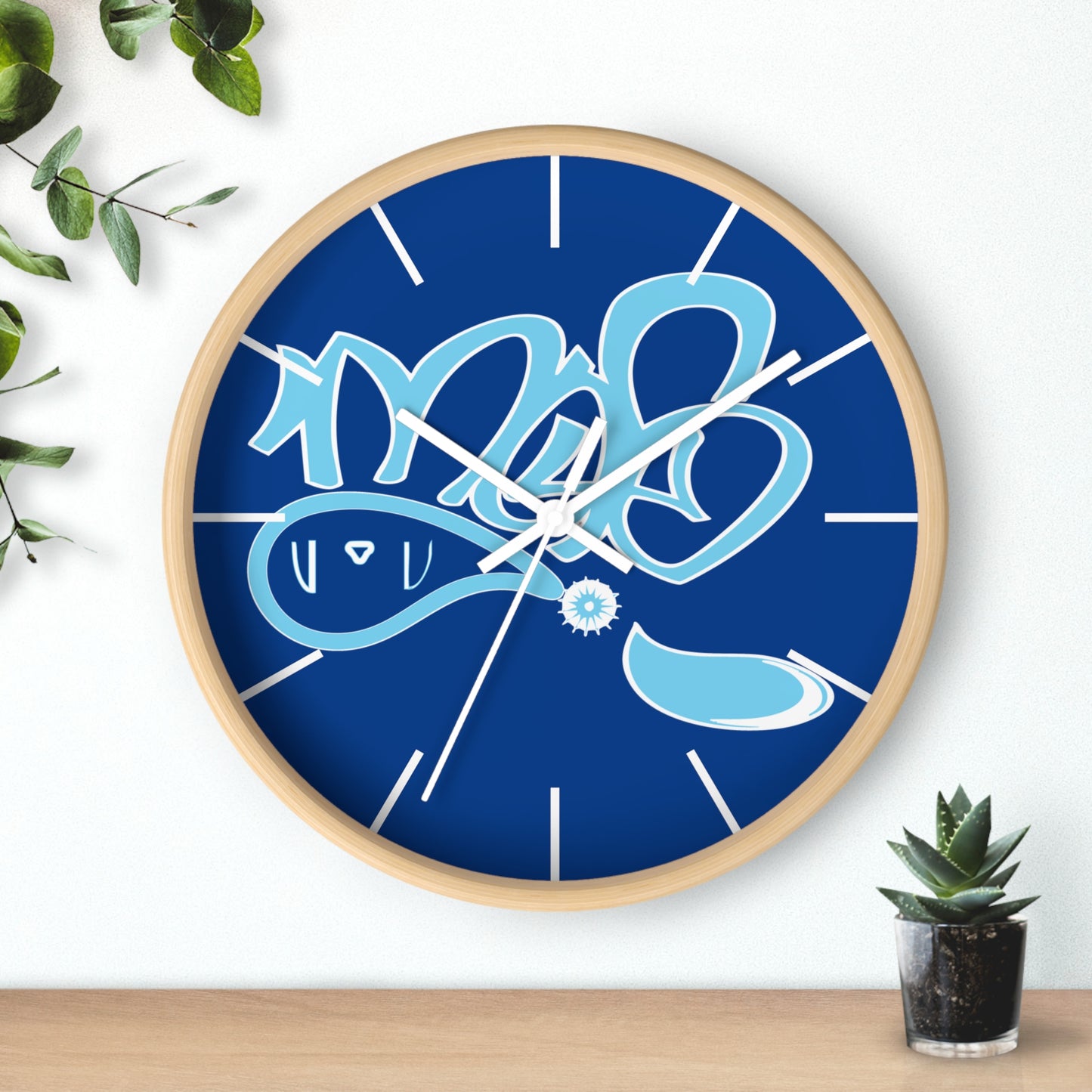Blue Graffiti Style Wall Clock, Modern Home Decor, Unique Gift for Him or Her, Fun Office Accessory, Kids Room Wall Art, Graffiti Wall Clock